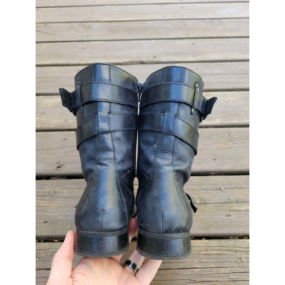Born Alamid Moto Boots Navy Blue Leather Multi Strap Buckle Mid Calf Size 7.5M - Picture 5 of 8